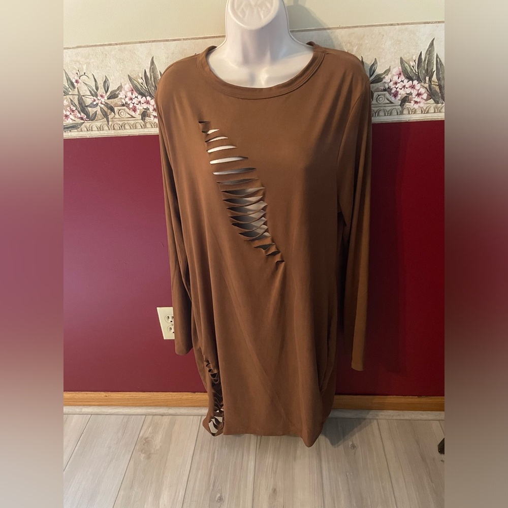 Fashion Nova Camel Distressed Mini Dress